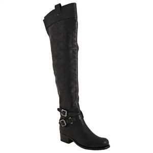 Christian Dior quilted leather over-the-knee cannage riding biker boots